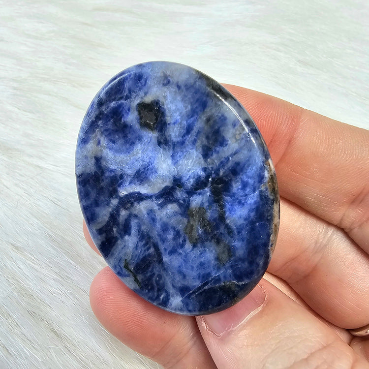 Sodalite Natural Worry Stone Handcrafted Thumb Pocket Stone Anxiety Relief Comfort Gifts BONUS Info Card