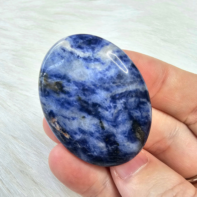 Sodalite Natural Worry Stone Handcrafted Thumb Pocket Stone Anxiety Relief Comfort Gifts BONUS Info Card