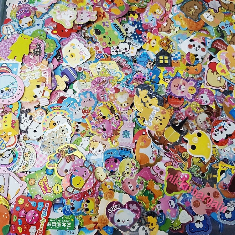 Vintage Kawaii Sticker Flakes Lot 30 Kamio Crux Lemon Co. Q-lia San-x Sack Japan Stationery