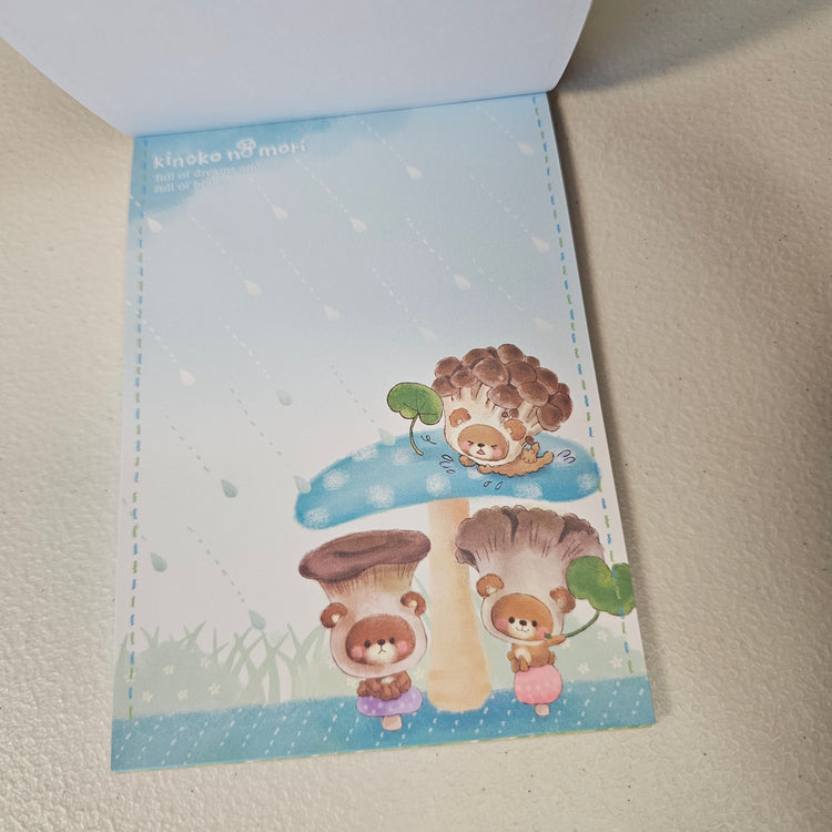 Kinoko no Mori Large Memo Pad Rain Kawaii Stationery Notepad Used