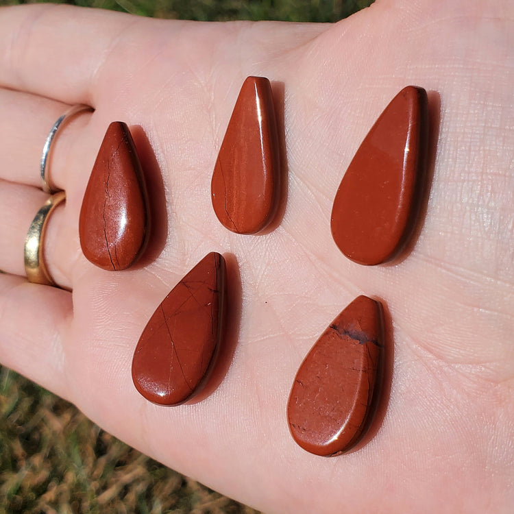 Red Jasper Cabochons Bundle (5) Tear Drop Crystals Wire Wrapping BONUS INFO CARD