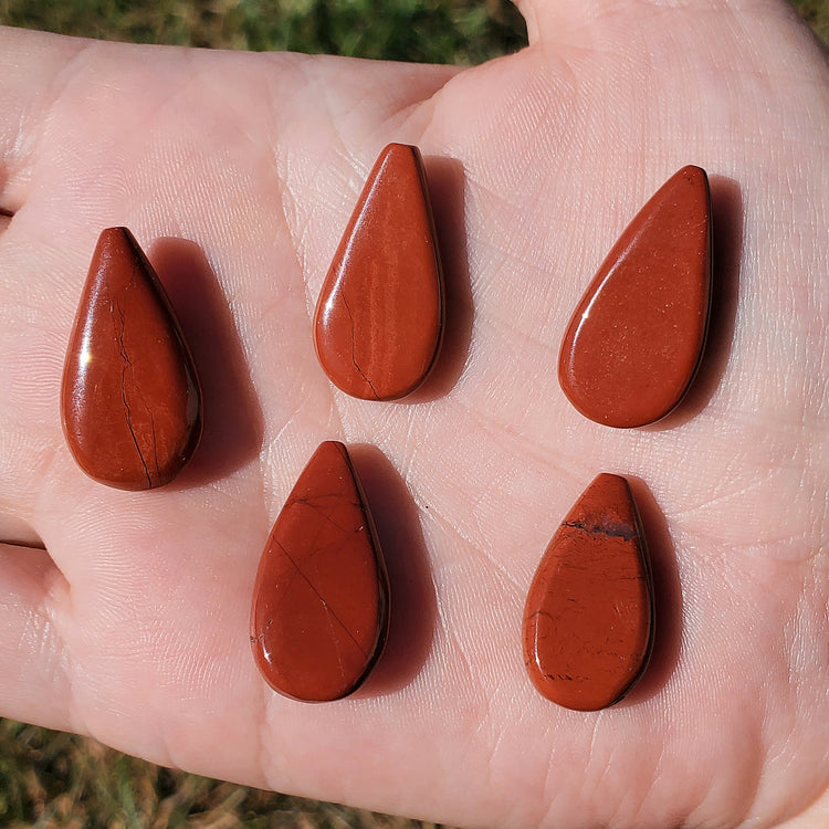 Red Jasper Cabochons Bundle (5) Tear Drop Crystals Wire Wrapping BONUS INFO CARD