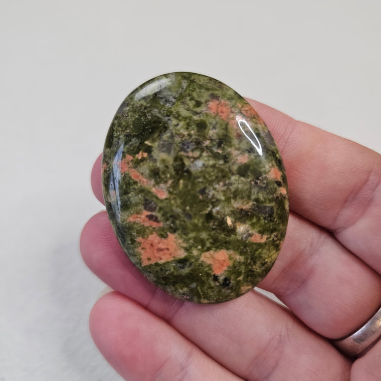 Unakite Natural Worry Stone Handcrafted Thumb Pocket Stone Anxiety Relief Comfort Gifts BONUS Info Card