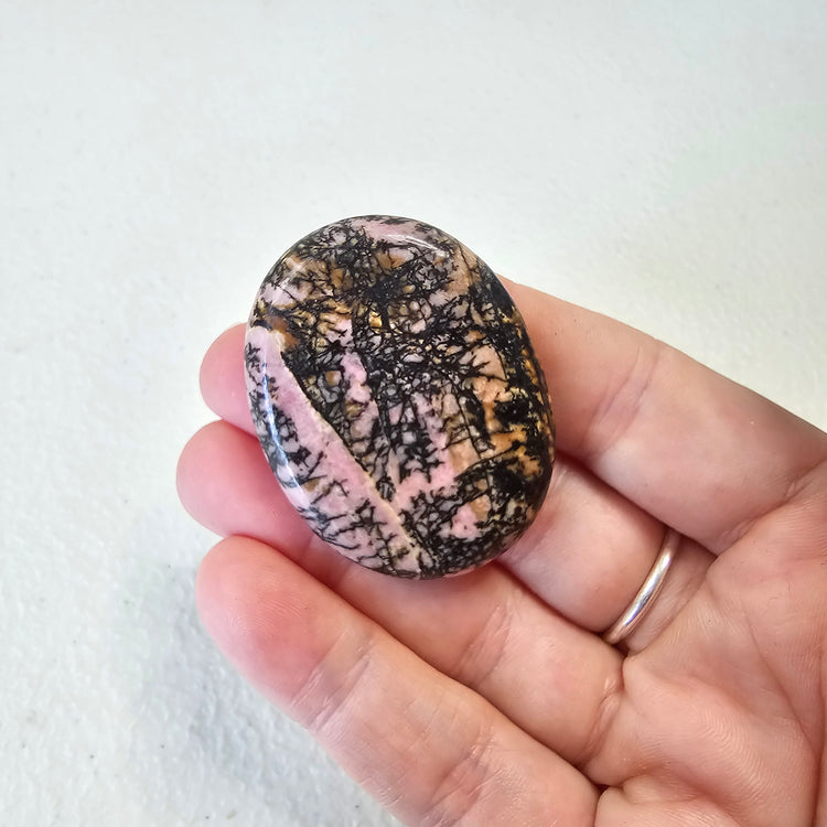 Rhodonite Handcrafted Thumb Pocket Worry Stone Anxiety Relief Comfort Gifts BONUS Info Card