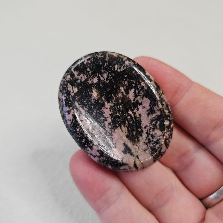 Rhodonite Handcrafted Thumb Pocket Worry Stone Anxiety Relief BONUS Info Card
