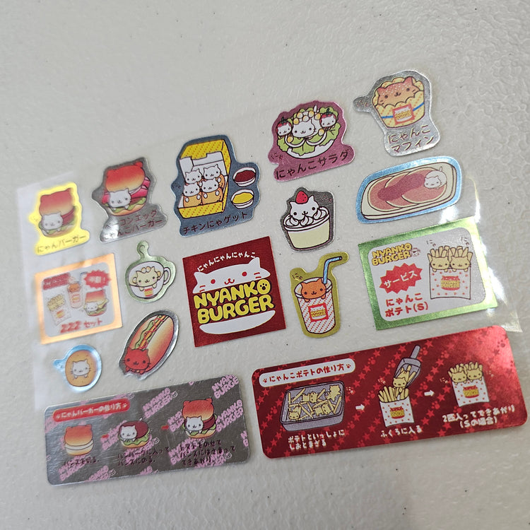 Nyanko Burger Kawaii Stickers Sticker Sheet Vintage Japan Collectible Cute Gifts