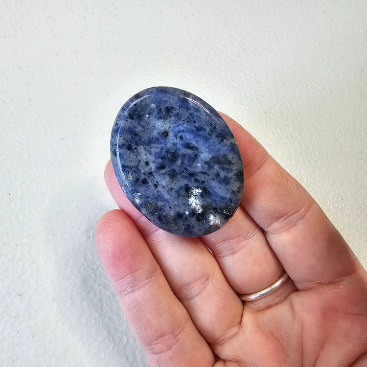 Sodalite Natural Worry Stone Handcrafted Thumb Pocket Stone Anxiety Relief Comfort Gifts BONUS Info Card