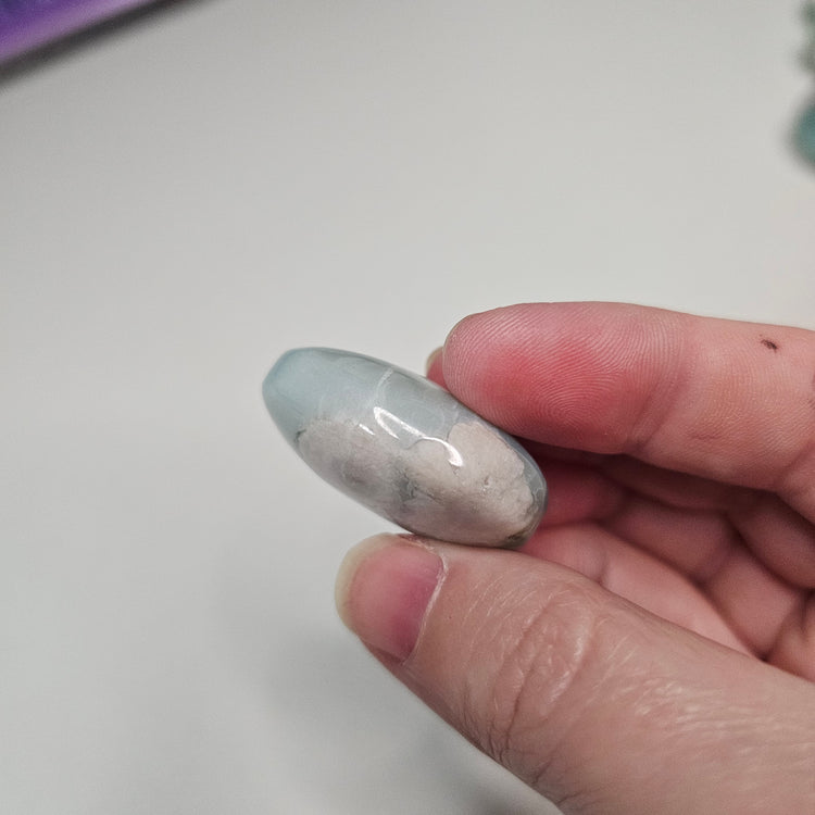 Green Flower Agate Palm Pocket Stone Tumbler Crystals Minerals Stones Natural