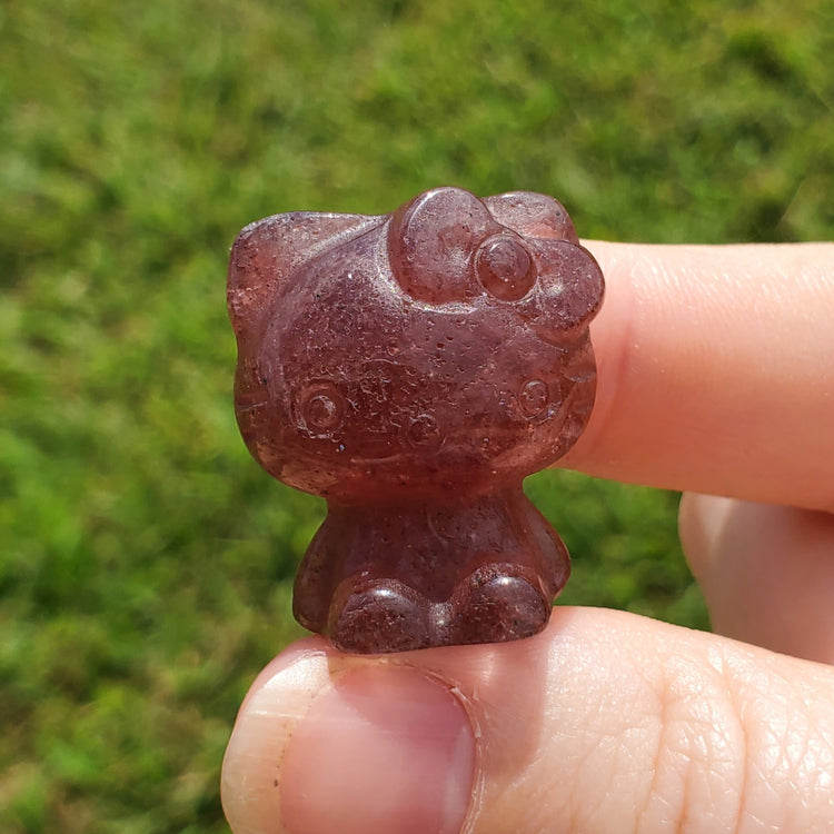 Strawberry Quartz Kawaii Kitty Carving BONUS INFO CARD Crystals Collectible Figures