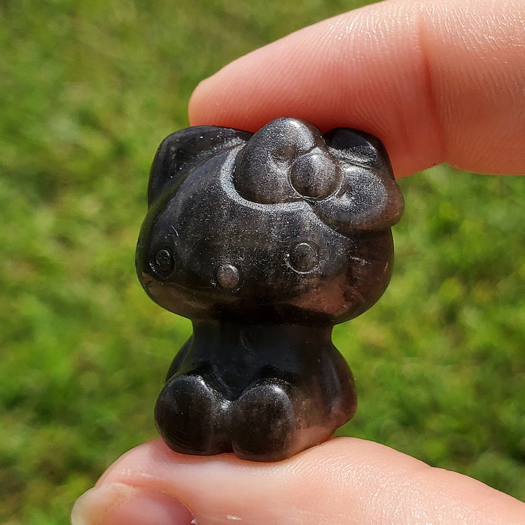 Obsidian Kawaii Kitty Carving BONUS Info Card Crystals Collectible Figures
