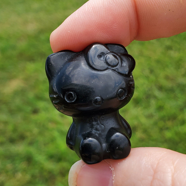 Black Obsidian Kawaii Kitty Carving BONUS INFO CARD Crystals Collectible Figures