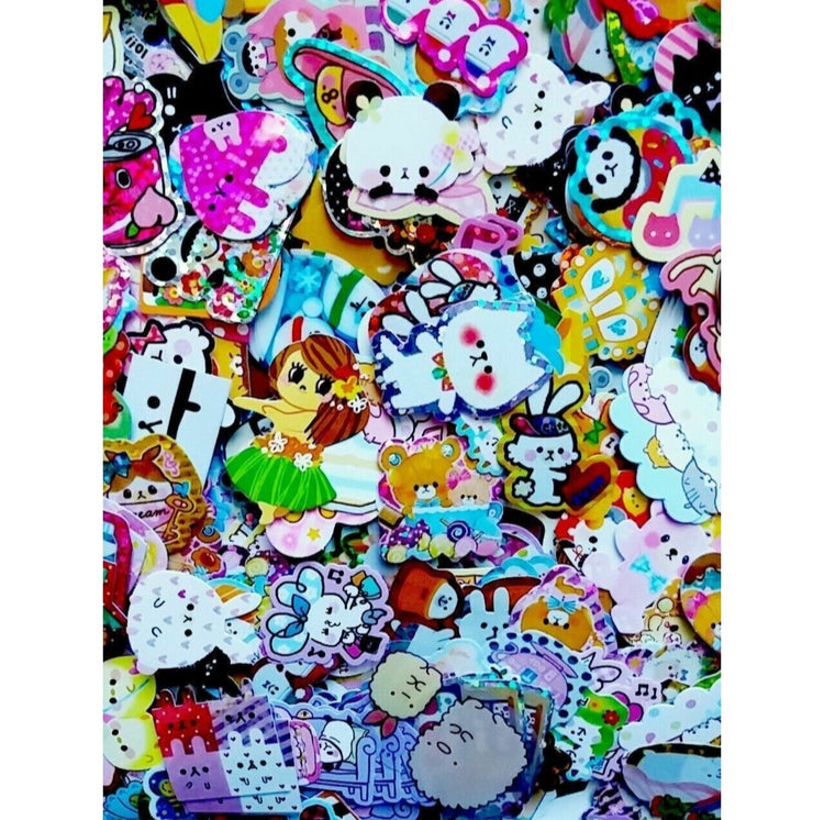 Vintage Kawaii Sticker Flakes Lot 40 Kamio Crux Lemon Co. Q-lia San-x Sack Japan Stationery