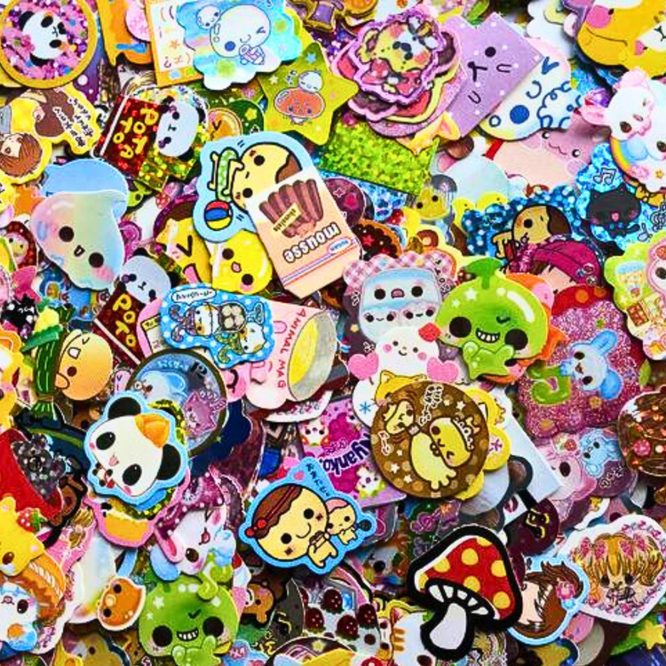 Vintage Kawaii Sticker Flakes Lot 40 Kamio Crux Lemon Co. Q-lia San-x Sack Japan Stationery