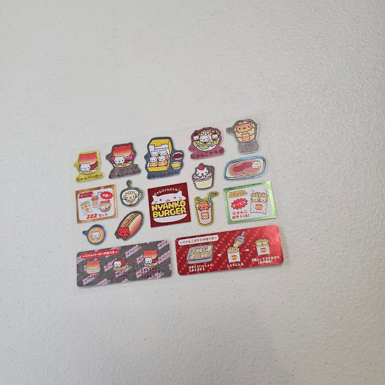 Nyanko Burger Kawaii Stickers Sticker Sheet Vintage Japan Collectible Cute Gifts