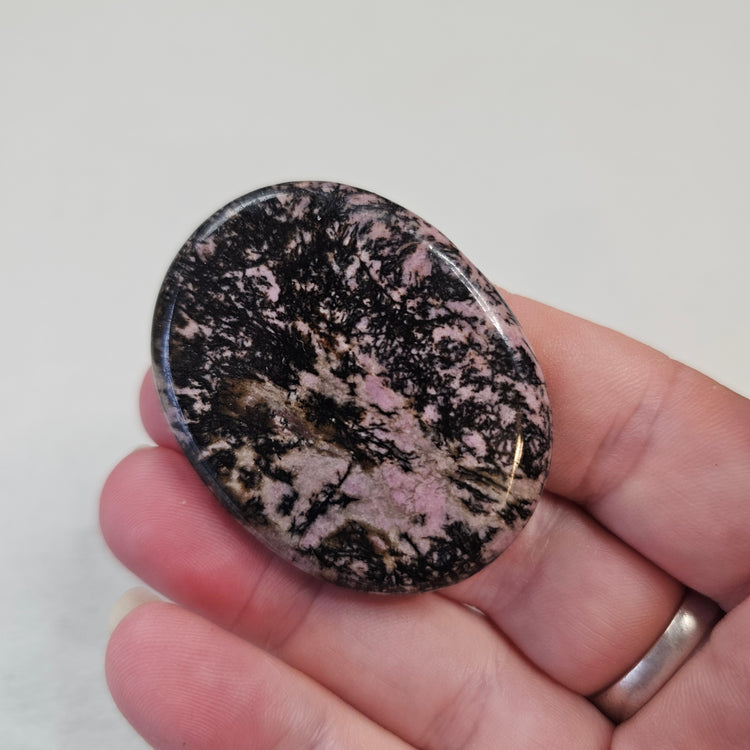 Rhodonite Handcrafted Thumb Pocket Worry Stone Anxiety Relief BONUS Info Card