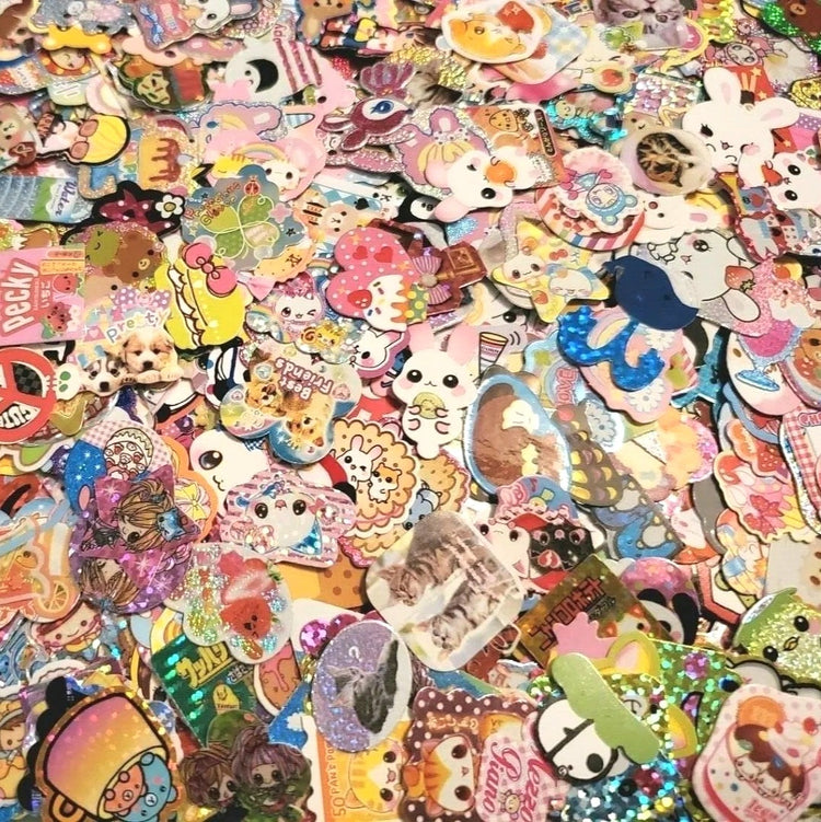 Vintage Kawaii Sticker Flakes Lot 40 Kamio Crux Lemon Co. Q-lia San-x Sack Japan Stationery