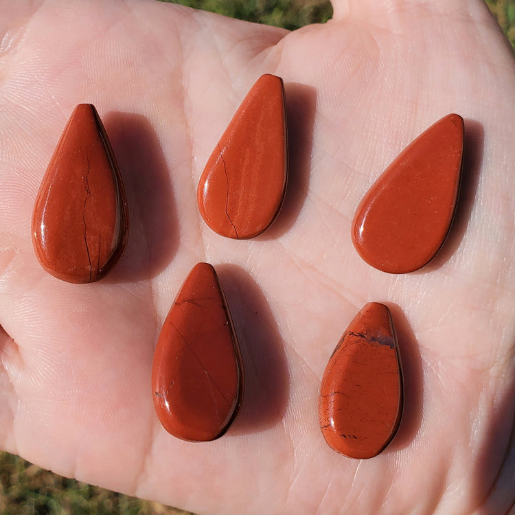 Red Jasper Cabochons Bundle (5) Tear Drop Crystals Wire Wrapping BONUS INFO CARD