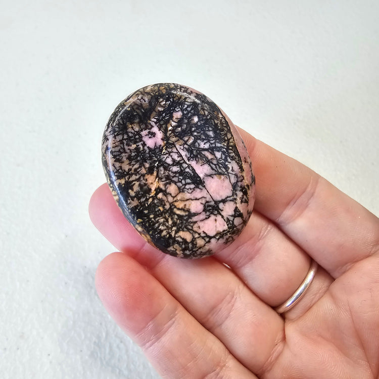 Rhodonite Handcrafted Thumb Pocket Worry Stone Anxiety Relief Comfort Gifts BONUS Info Card
