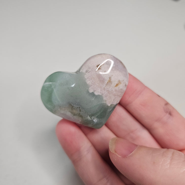 Green Flower Agate Heart Palm Pocket Stone Crystals Minerals Stones Natural