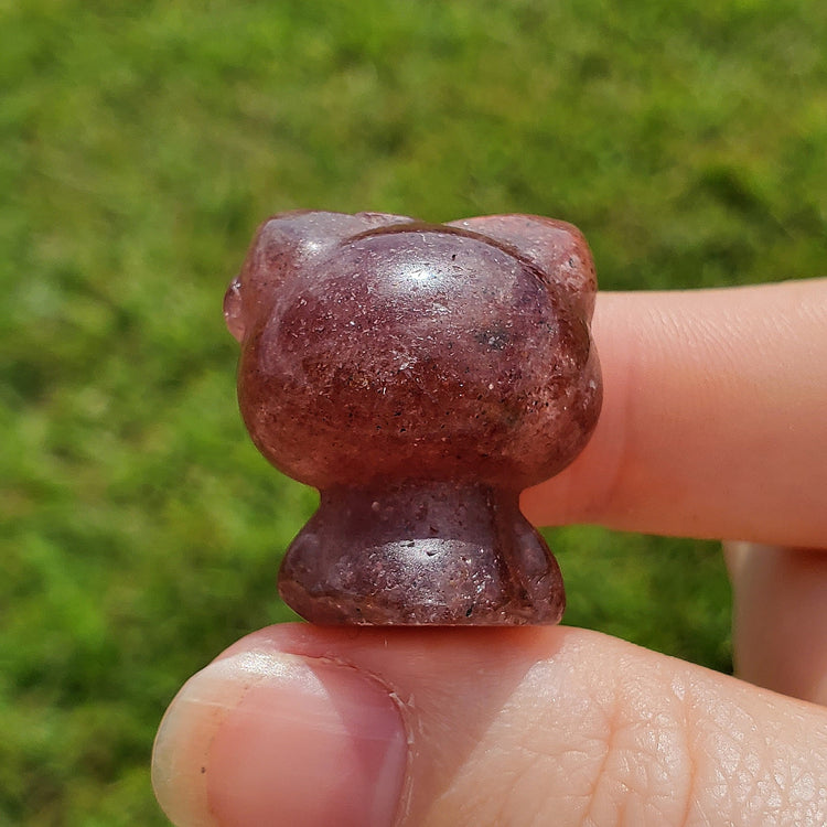 Strawberry Quartz Kawaii Kitty Carving BONUS INFO CARD Crystals Collectible Figures