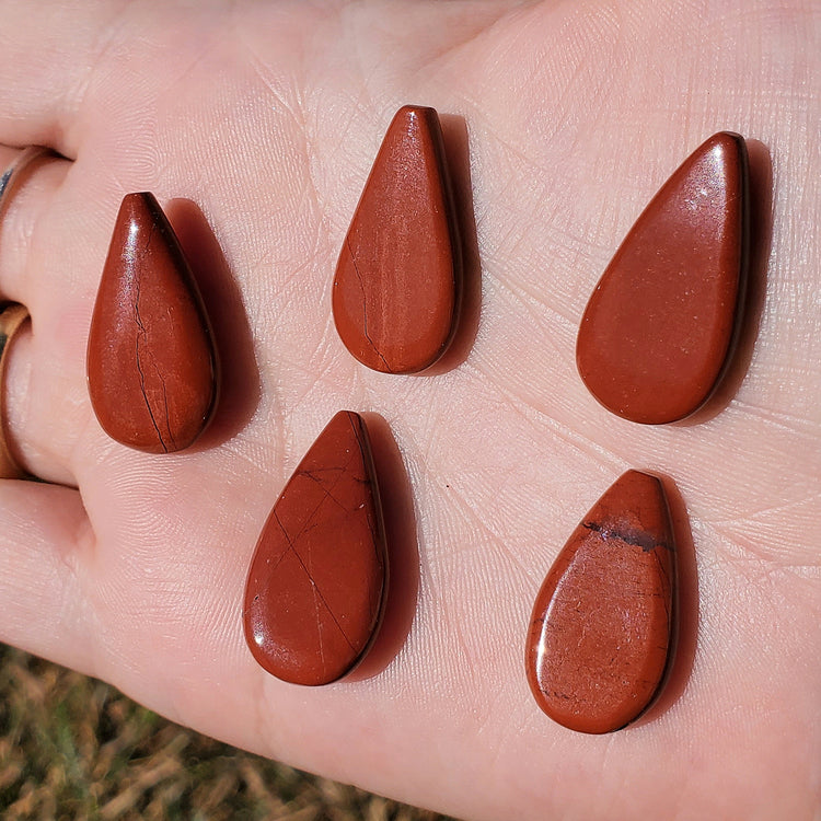 Red Jasper Cabochons Bundle (5) Tear Drop Crystals Wire Wrapping BONUS INFO CARD