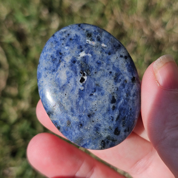 Sodalite Natural Worry Stone Handcrafted Thumb Pocket Stone Anxiety Relief Comfort Gifts BONUS Info Card