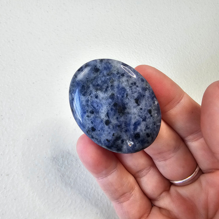 Sodalite Natural Worry Stone Handcrafted Thumb Pocket Stone Anxiety Relief Comfort Gifts BONUS Info Card