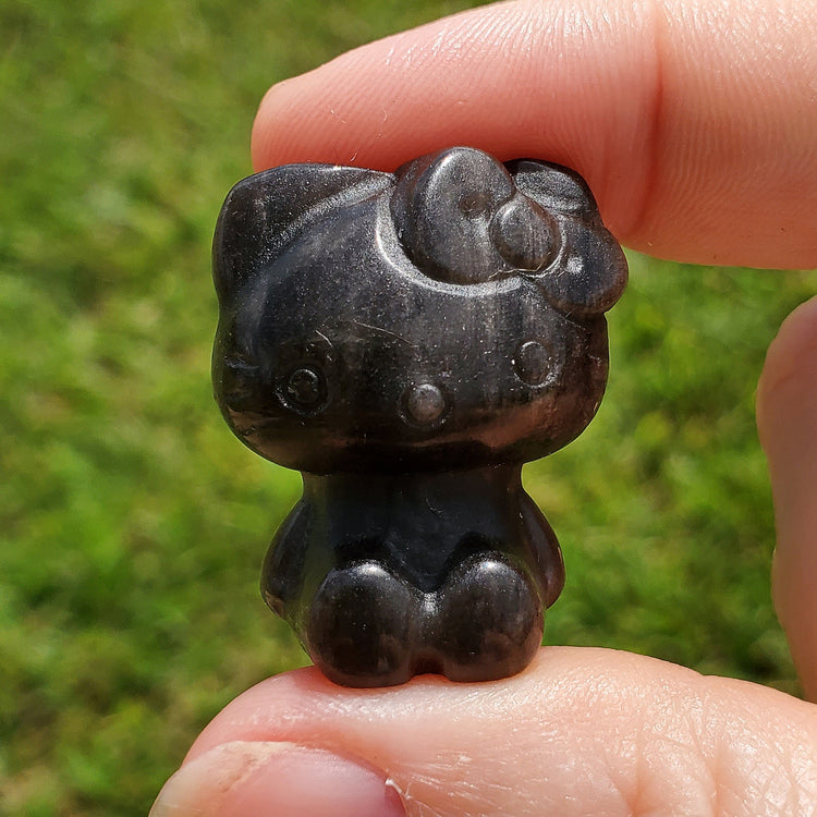Obsidian Kawaii Kitty Carving BONUS Info Card Crystals Collectible Figures
