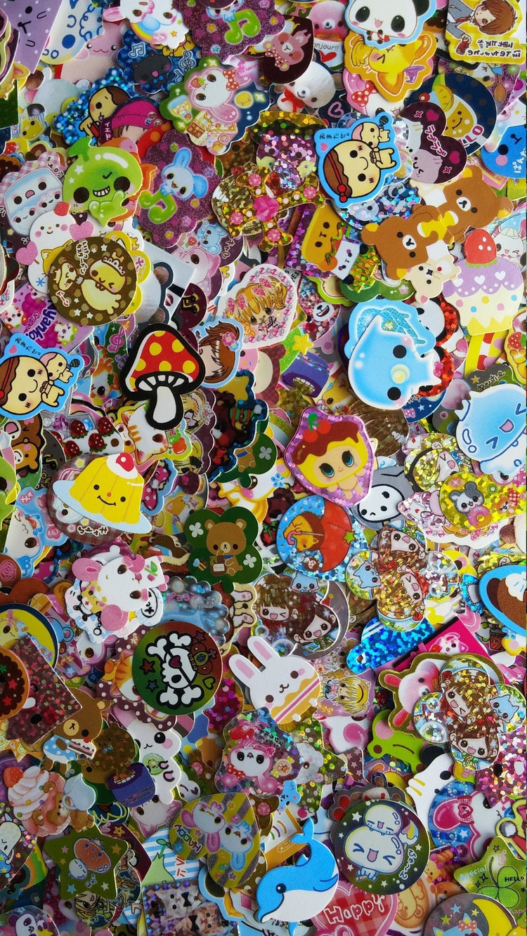 Vintage Kawaii Sticker Flakes Lot 30 Kamio Crux Lemon Co. Q-lia San-x Sack Japan Stationery