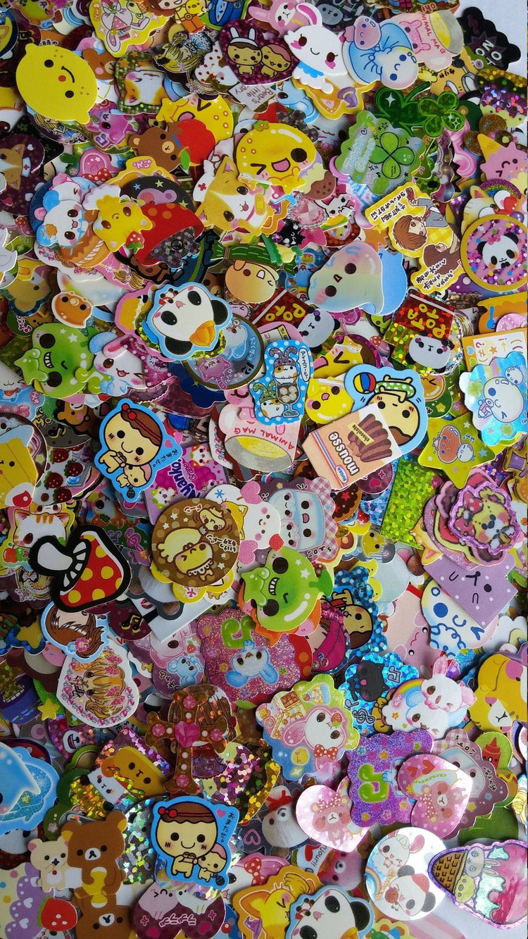 Vintage Kawaii Sticker Flakes Lot 40 Kamio Crux Lemon Co. Q-lia San-x Sack Japan Stationery