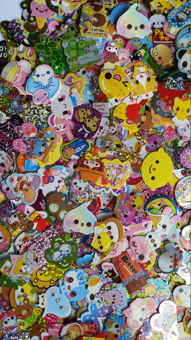 Vintage Kawaii Sticker Flakes Lot 40 Kamio Crux Lemon Co. Q-lia San-x Sack Japan Stationery