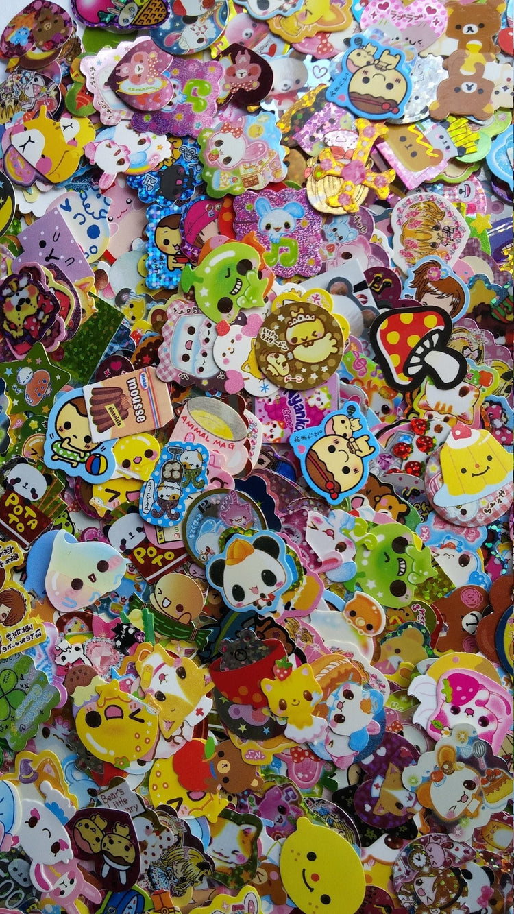 Vintage Kawaii Sticker Flakes Lot 30 Kamio Crux Lemon Co. Q-lia San-x Sack Japan Stationery