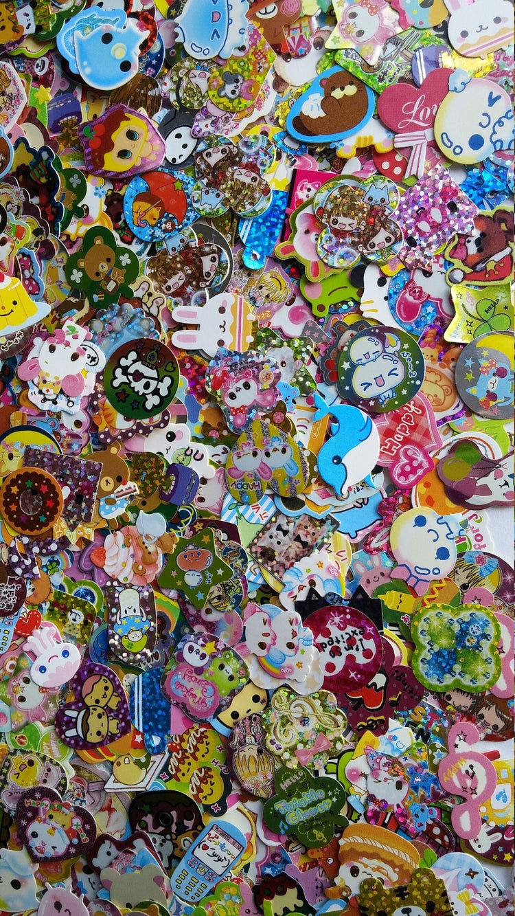 Vintage Kawaii Sticker Flakes Lot 40 Kamio Crux Lemon Co. Q-lia San-x Sack Japan Stationery