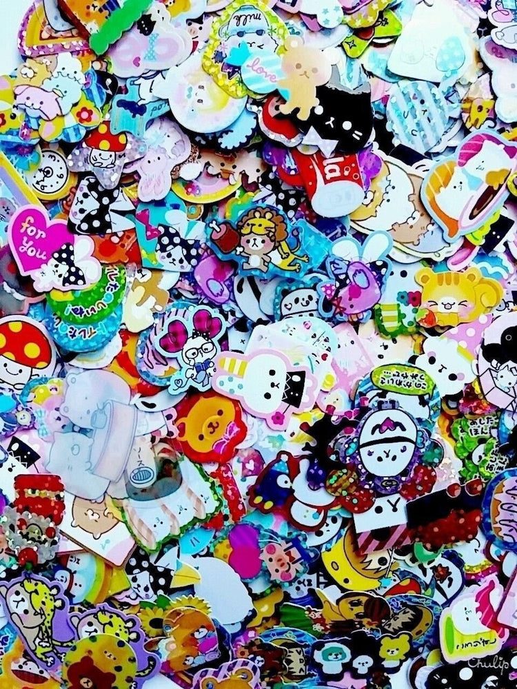 Kawaii Sticker Flake 50 Lot Sack San-x Kamio Mind Wave Q-lia Crux + Bonus Look Collectible Stationery