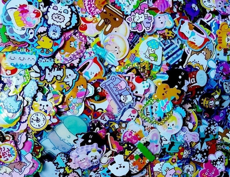 Kawaii Sticker Flake 50 Lot Sack San-x Kamio Mind Wave Q-lia Crux + Bonus Look Collectible Stationery