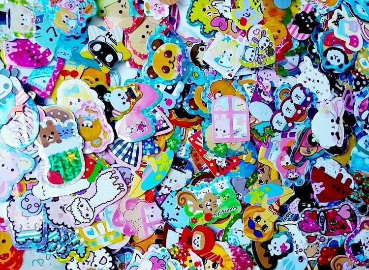 Kawaii Sticker Flake 50 Lot Sack San-x Kamio Mind Wave Q-lia Crux + Bonus Look Collectible Stationery