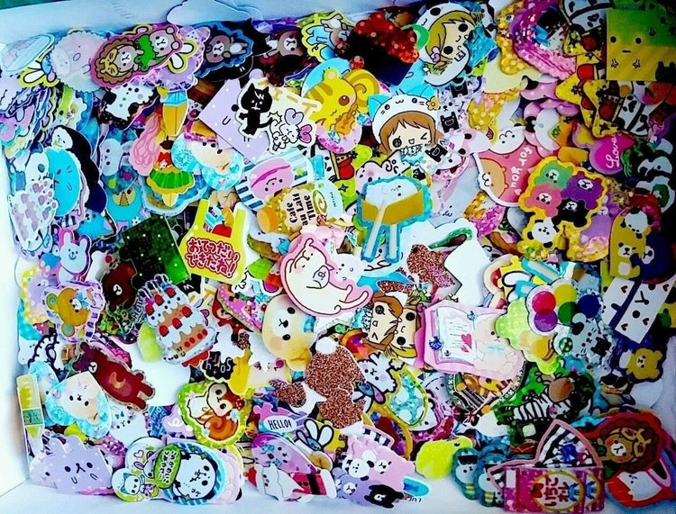 Kawaii Sticker Flake 50 Lot Sack San-x Kamio Mind Wave Q-lia Crux + Bonus Look Collectible Stationery