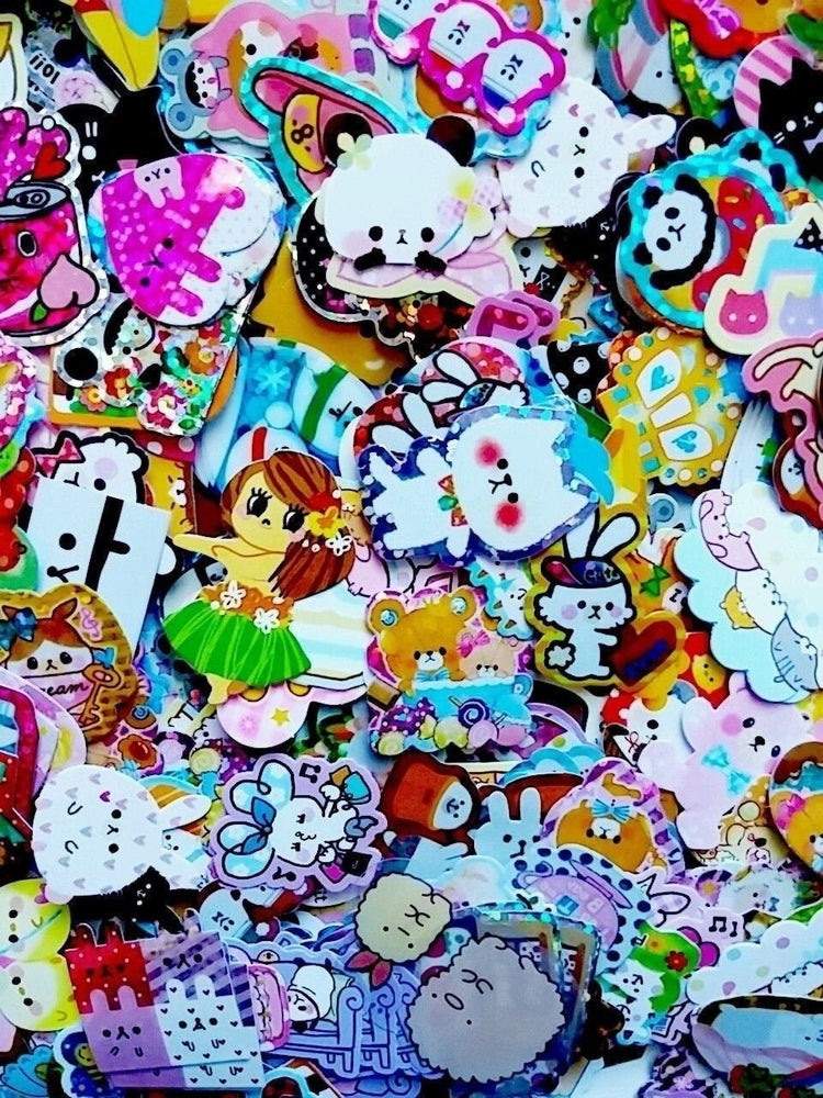 Kawaii Sticker Flake 50 Lot Sack San-x Kamio Mind Wave Q-lia Crux + Bonus Look Collectible Stationery
