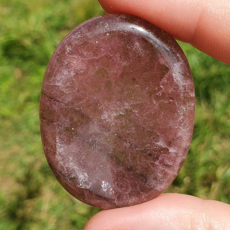 Strawberry Quartz Worry Stone BONUS Info Card Crystals Mineral Stones Natural Metaphysical Gifts