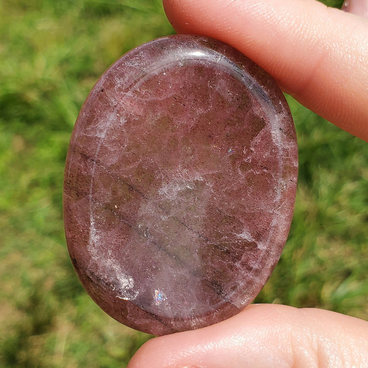 Strawberry Quartz Worry Stone BONUS Info Card Crystals Mineral Stones Natural Metaphysical Gifts