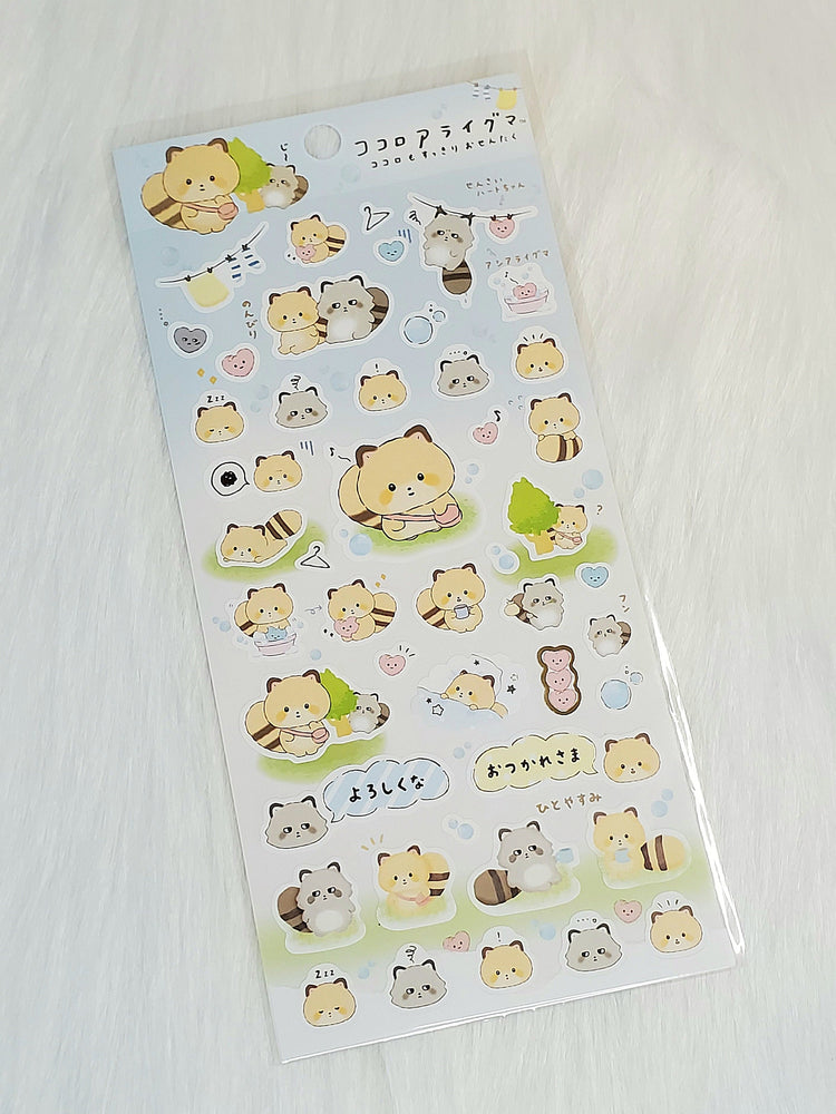 San-x Kokoro Araiguma Kawaii Raccoon Sticker Sheet stickers Japan 2020 Collectible Stationery A