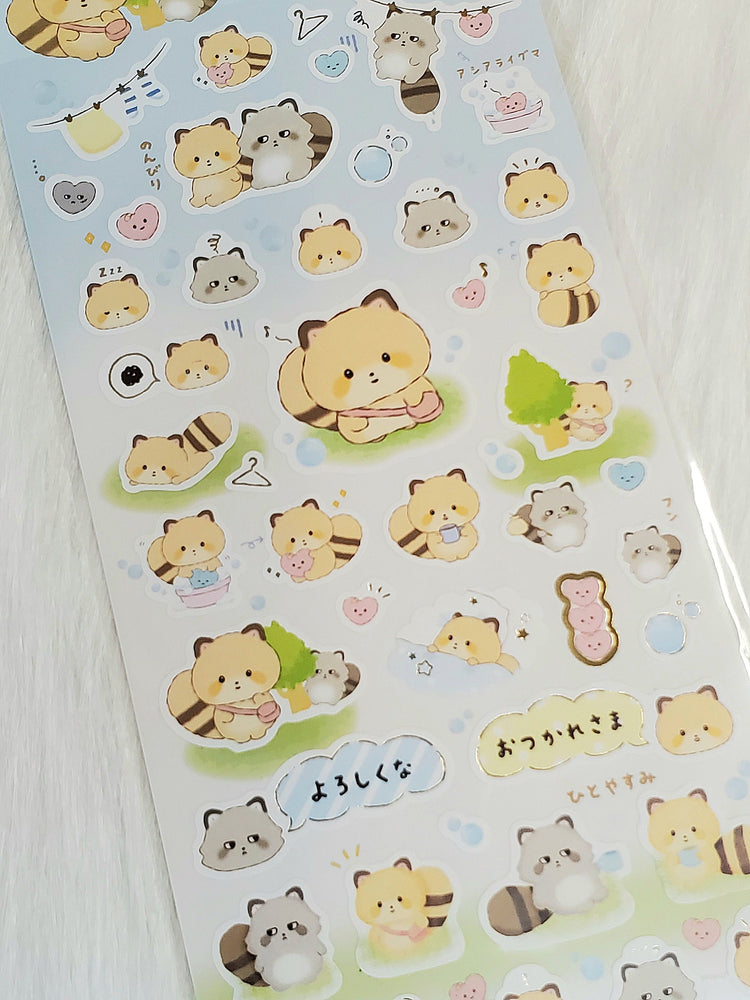 San-x Kokoro Araiguma Kawaii Raccoon Sticker Sheet stickers Japan 2020 Collectible Stationery A
