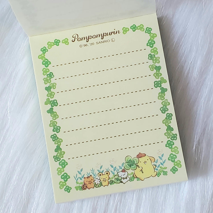 Pompompurin Clover Luck Sanrio Mini Memo Pad Stationery Collectible Gifts