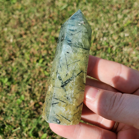 Prehnite with Tourmaline Tower Crystals Minerals Stones Collectible