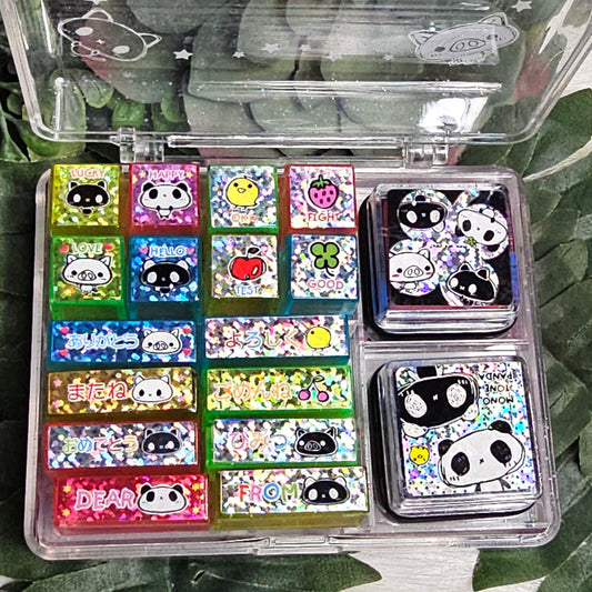 Monotone Panda Kawaii Stamp set stampers Japan Retro Collectible Gifts USED