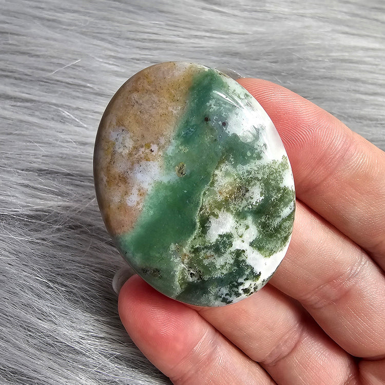 Moss Agate Worry Pocket Stone Crystals BONUS Info Card Gifts