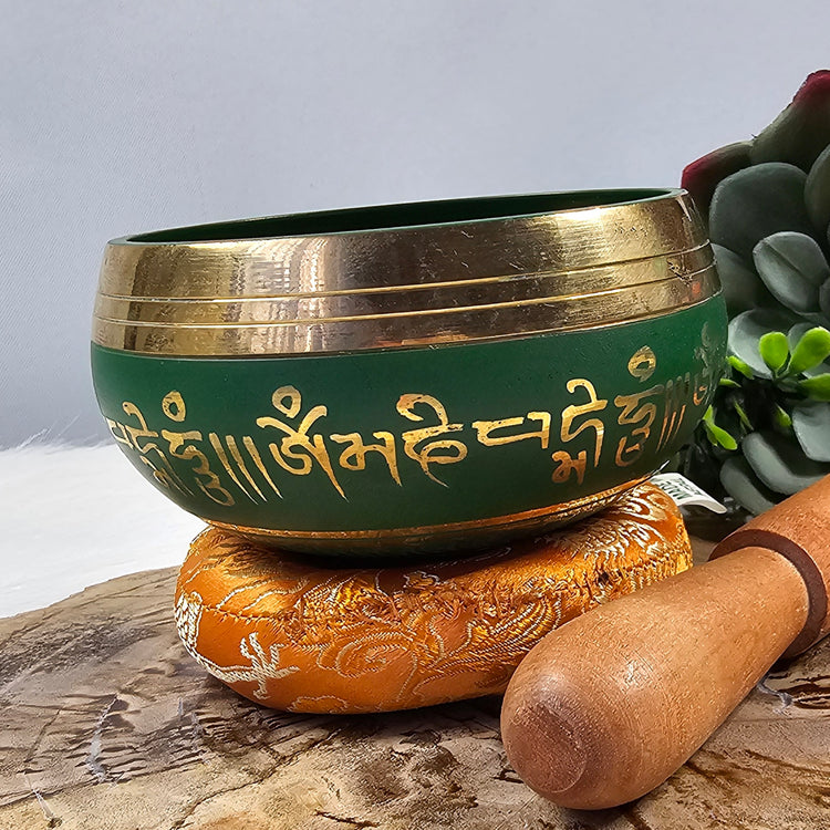 Chakra Tibetan Song Bowl Pillow & Striker Green Meditiation Reiki Cleansing Healing Spiritual