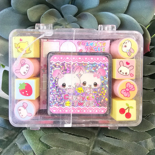 Candy Twins Kawaii Stamp Set Stampers Japan Retro Collectible Gifts USED