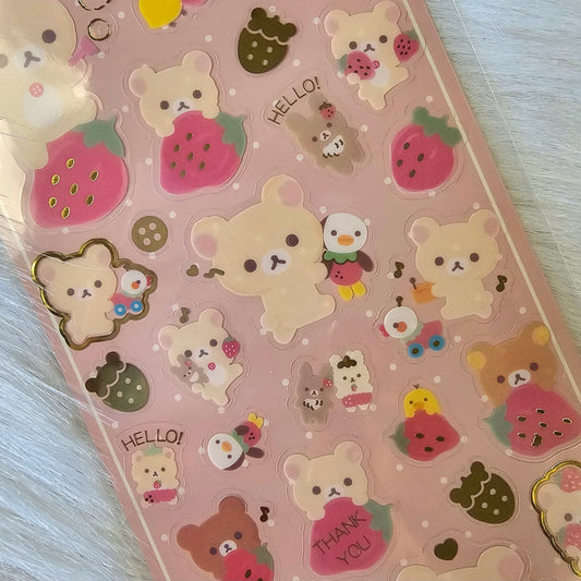 San-x Rilakkuma Strawberry Stickers Sticker Sheet Kawaii Japan Collectible