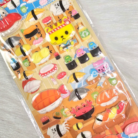 Nyan Sushi Puffy Stickers Sticker Sheet Lemon Co. Kawaii Japan